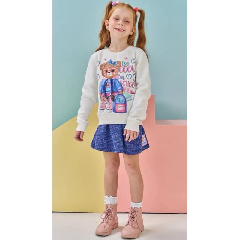 conjunto moletom infantil/ conjunto moletom/ conjunto de frio crianças/Blusão em Moletom e Saia em Tricot -Kukiê
