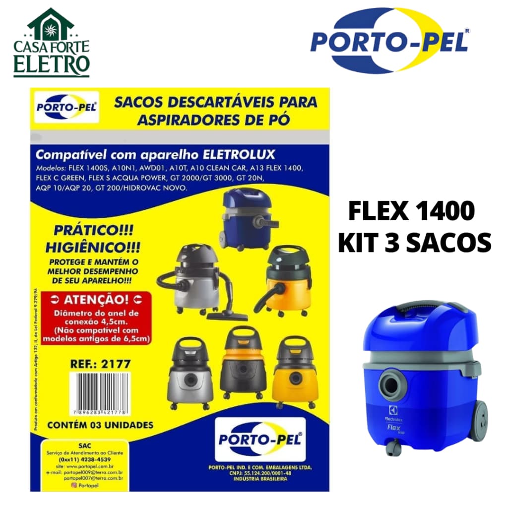 Kit 3 Sacos de Papel Descartáveis p/ Aspirador Electrolux Flex 1400 primeira linha
