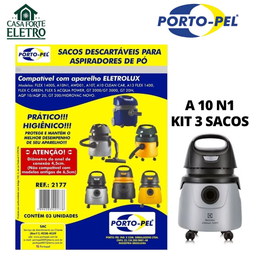 Kit 3 Sacos de Papel Descartáveis p/ Aspirador Electrolux A10 n1 – Coletor de Pó Primeira Linha