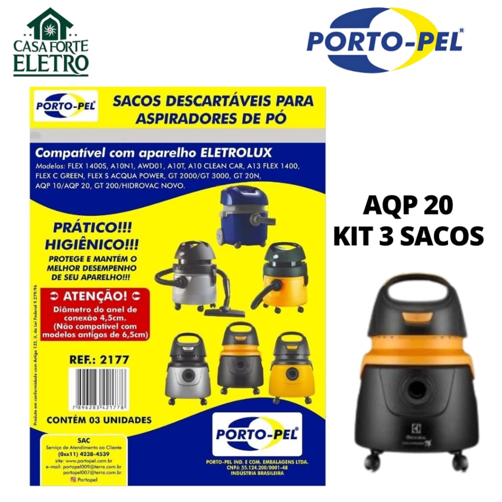 Kit 3 Sacos de Papel Descartáveis p/ Aspirador Electrolux AQP20 – Coletor de Pó Primeira Linha