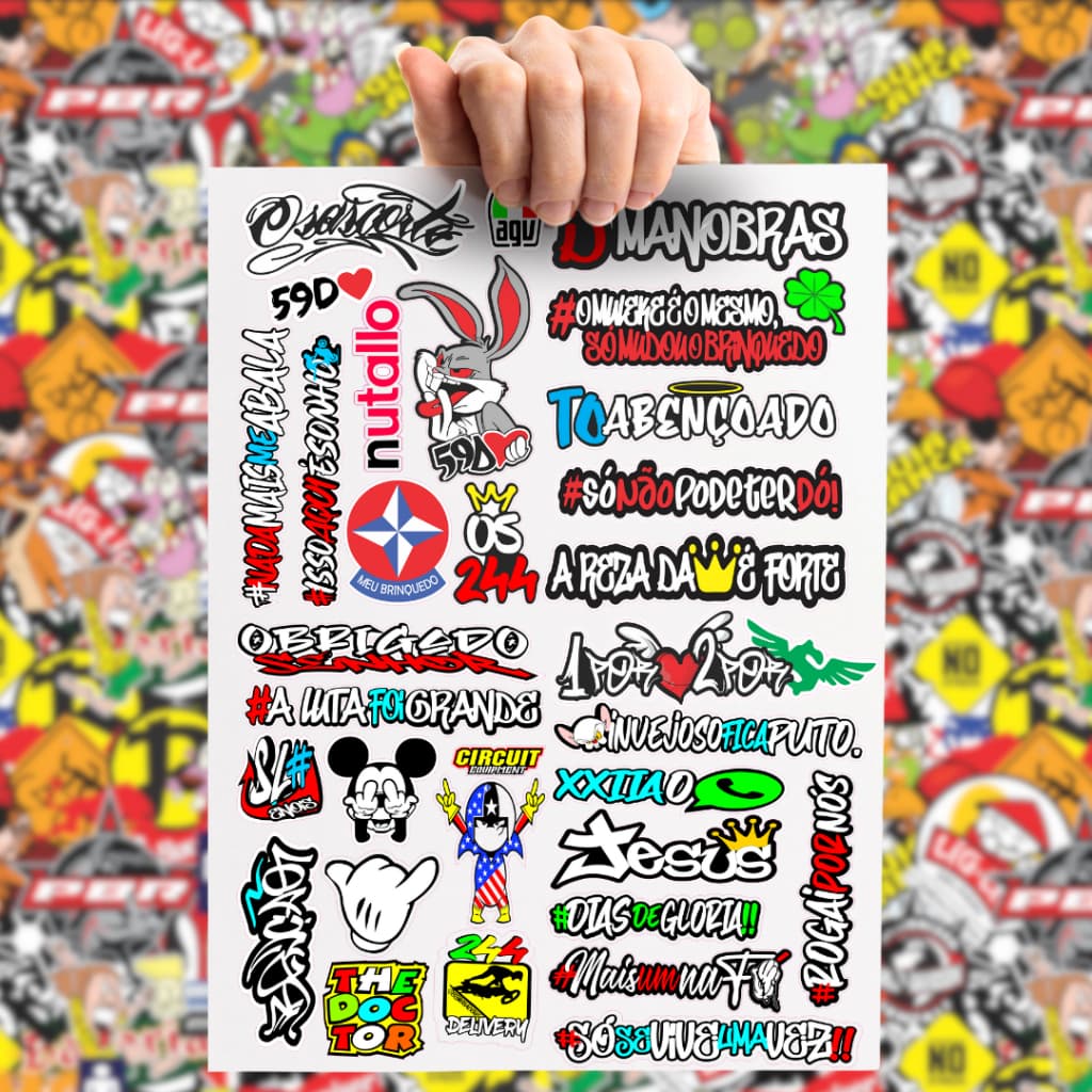 Adesivos Moto Cartela - Adesivos para Moto Carro Sticker Notebook Celular - Diversos Modelos Grau244