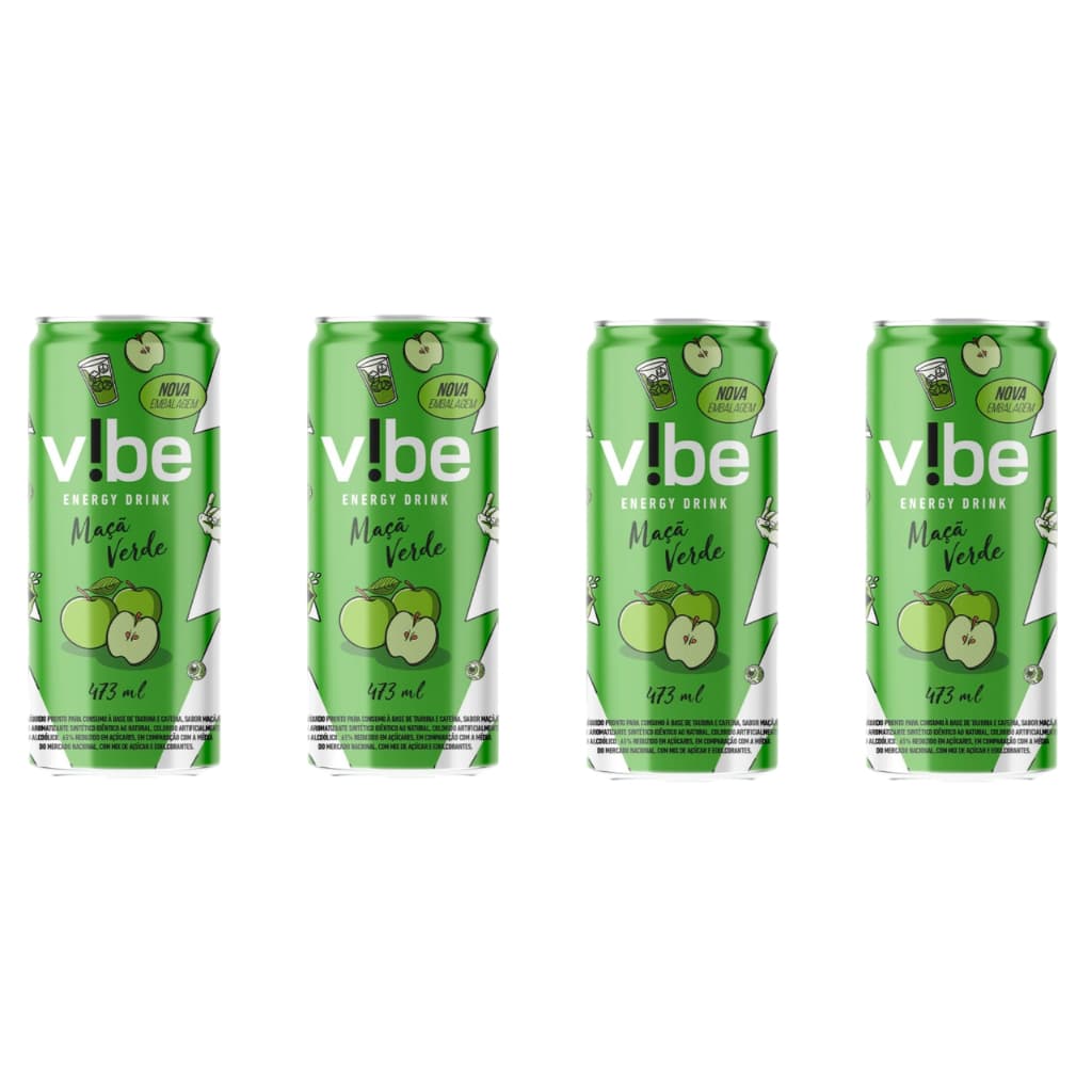 Energético Vibe Energy Drink Maçã Verde 473ml - Kit C/ 4 Unds