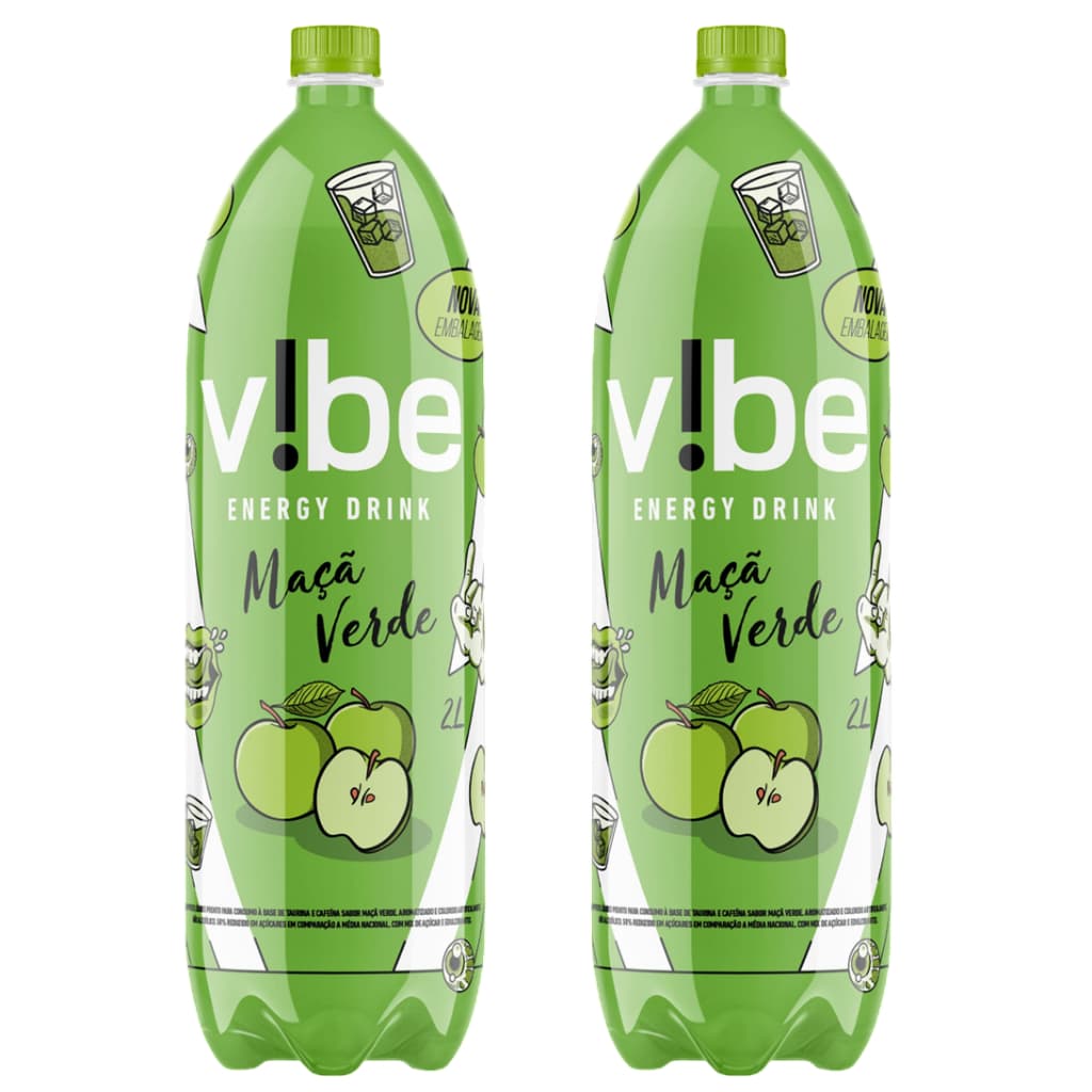 Energético Vibe Energy Drink Maçã Verde 2L - Kit C/ 2 Unds