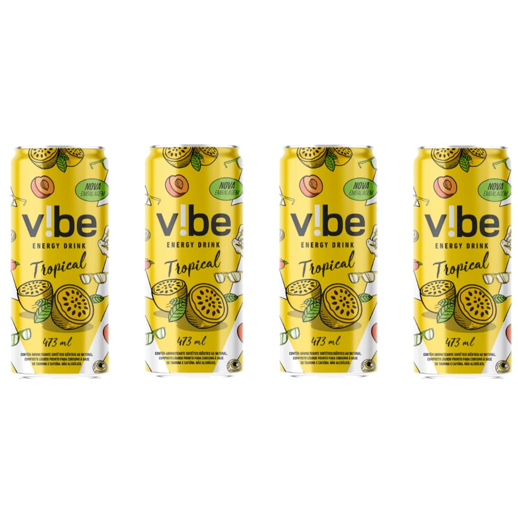 Energético Vibe Energy Drink Tropical 473ml - Kit C/ 4 Unds