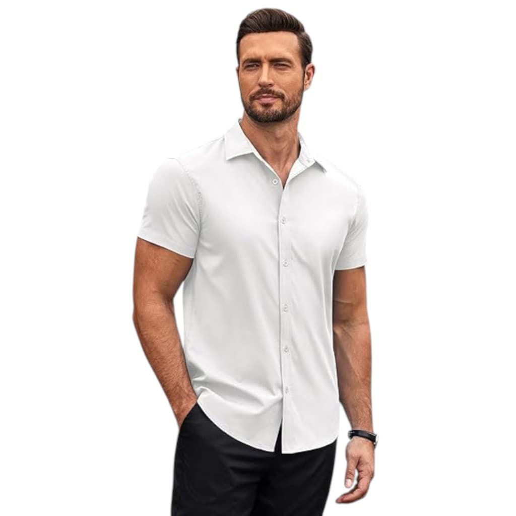 Camisa Manga Curta Branca Slim Social Masculina de Botões Top Envio Rápido Caimento Suave Imperdível