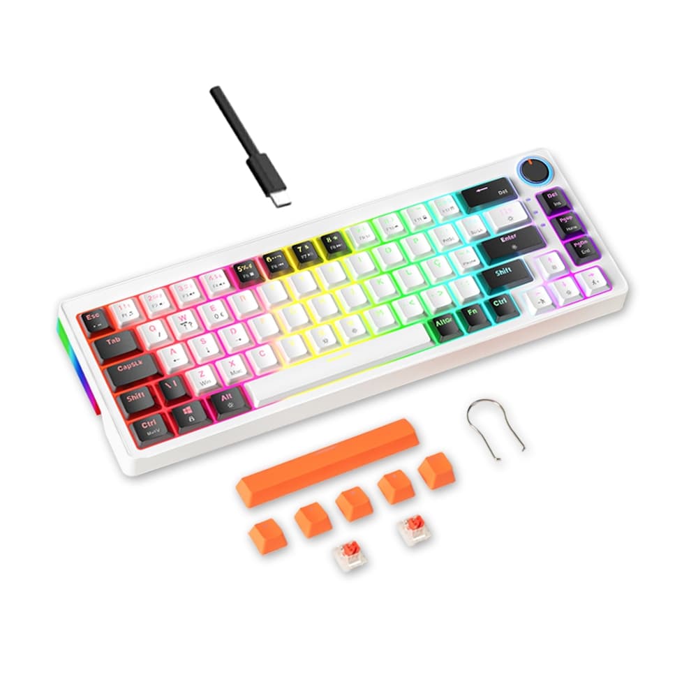 Teclado Mecânico 68 ABNT Silencioso: RGB Completo, Teclas Translúcidas, Cabo USB Removível, Para Trabalhar e Jogar