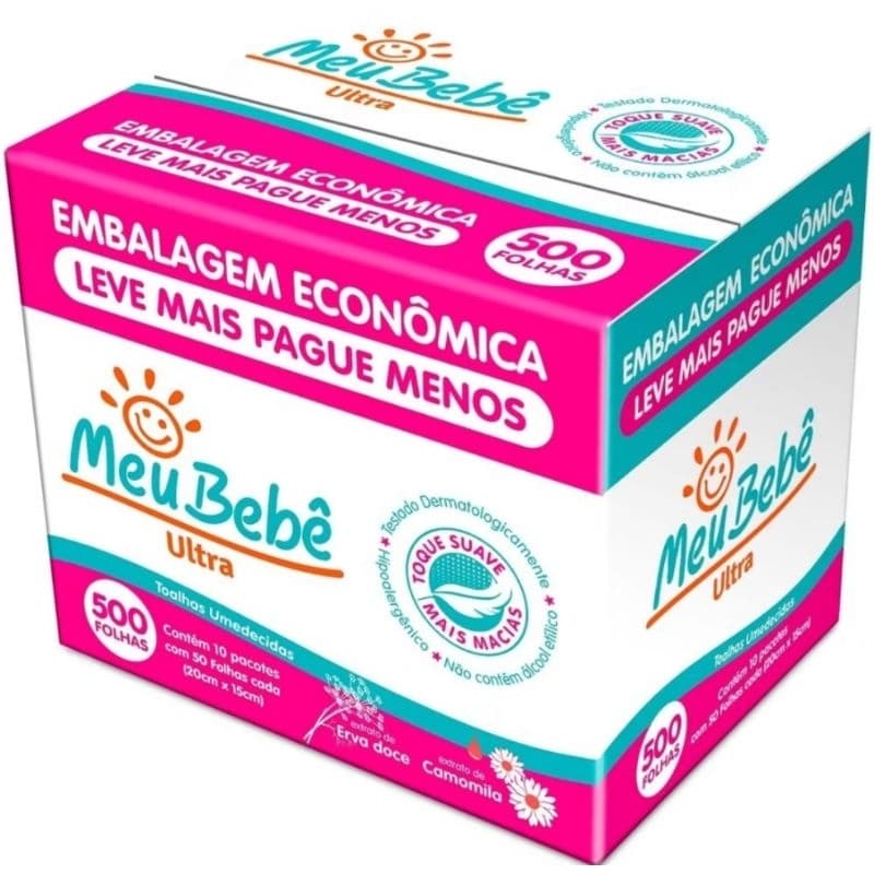 Toalha Umedecida infantil kids Meu Bebê Utra 500 Folhas