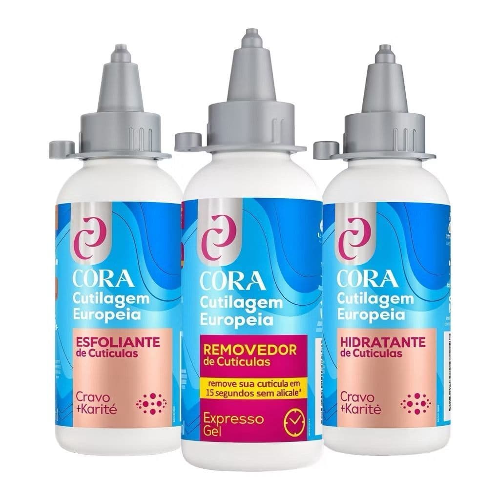 Kit King Cutilagem Europeia Cora Removedor de Cutículas em Gel + Esfoliante + Hidratante 100ml