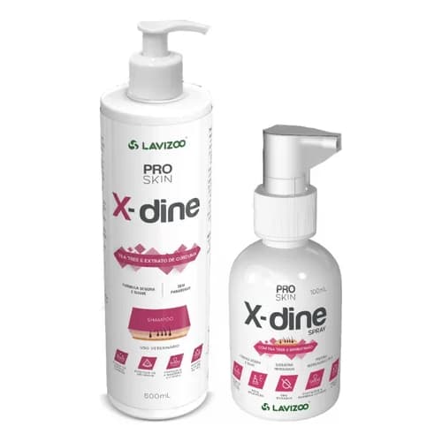 Kit Shampoo X Dine Pet 500ml + Spray Clorexidina 100ml Lavizoo para Cães e Gatos