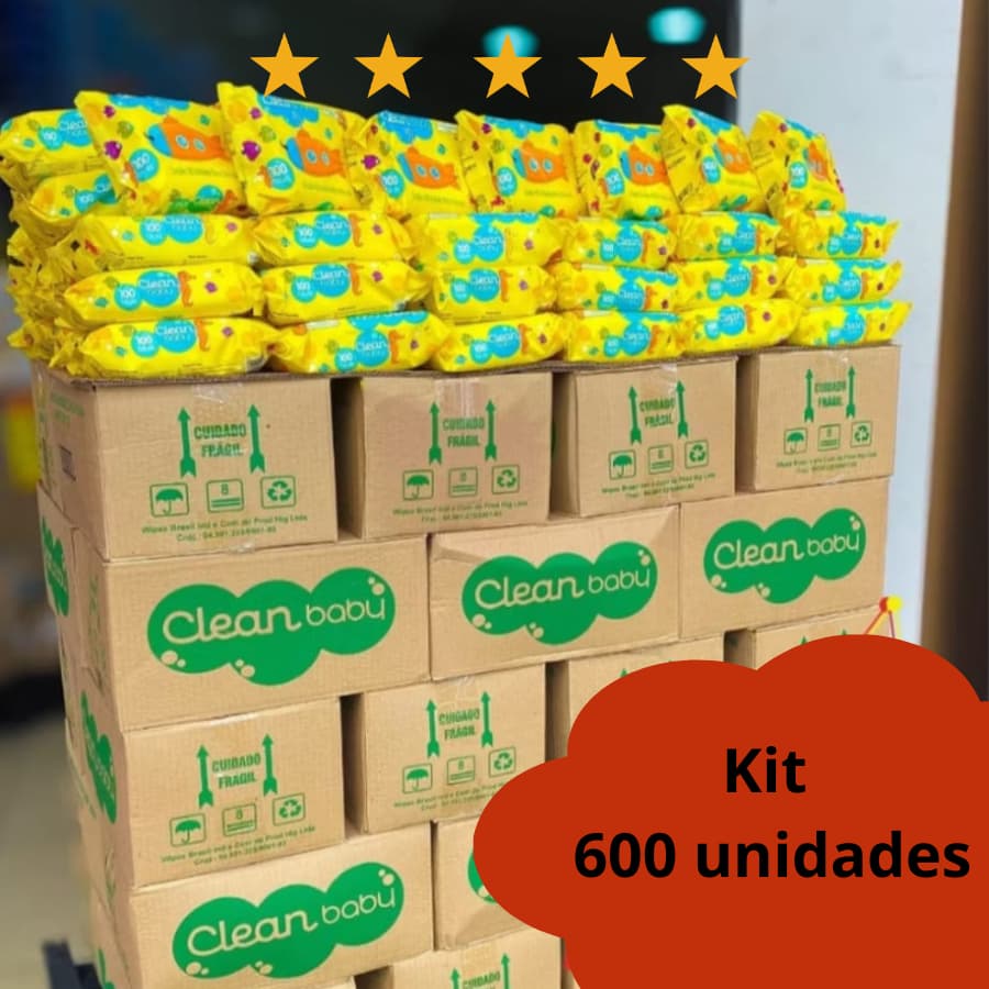 Caixa Kit 600 Lenços umedecido Marca Clean Baby Higiene Bebe Promoção