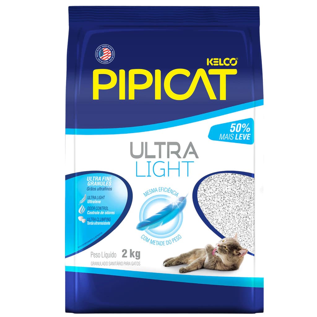 Areia Sanitária Kelco Pipicat Ultra Light 2kg para gatos