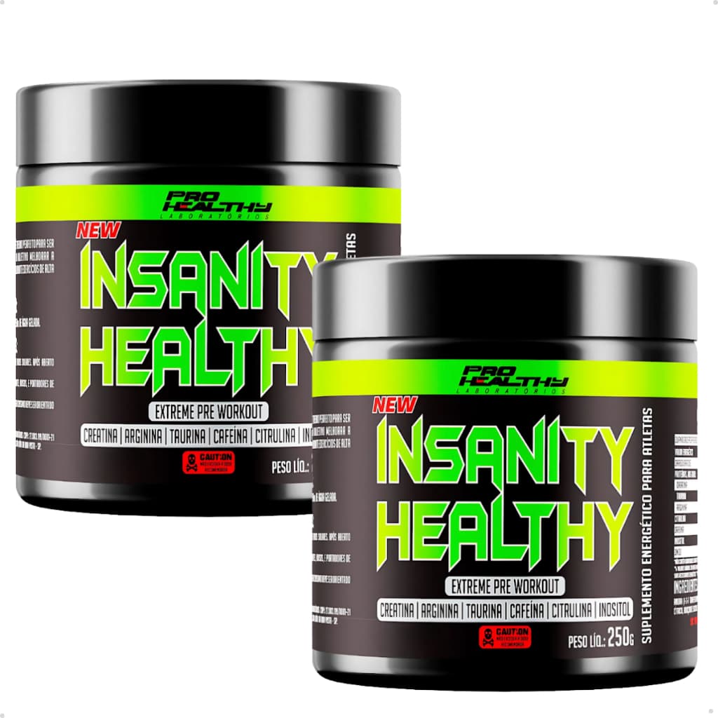 Kit 2x Pré Treino Ultra Forte Insanity Healthy em Pó - Pote 250g (Kit 500g)