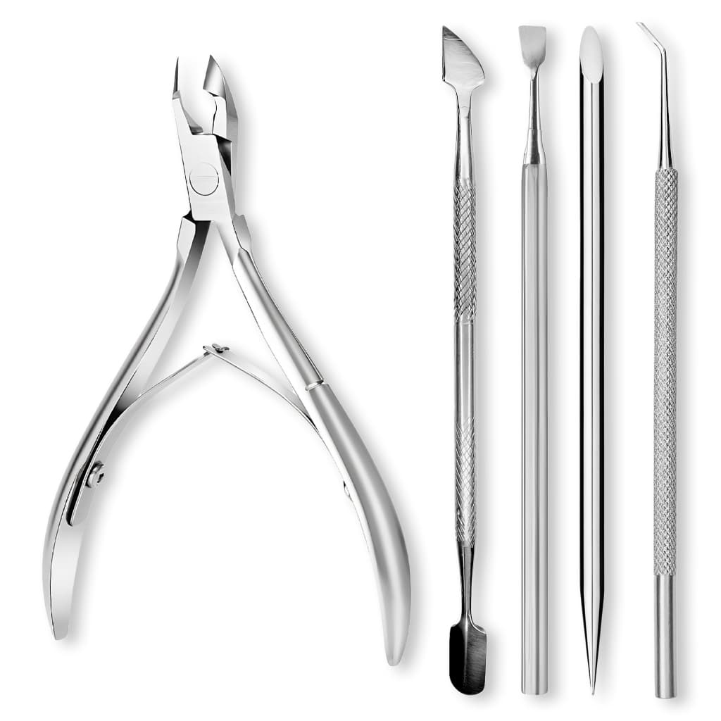 Kit Manicure Unhas Completo 5 Peças Alicate Espátula Inox Raspador Cutícula Palito Desencravador
