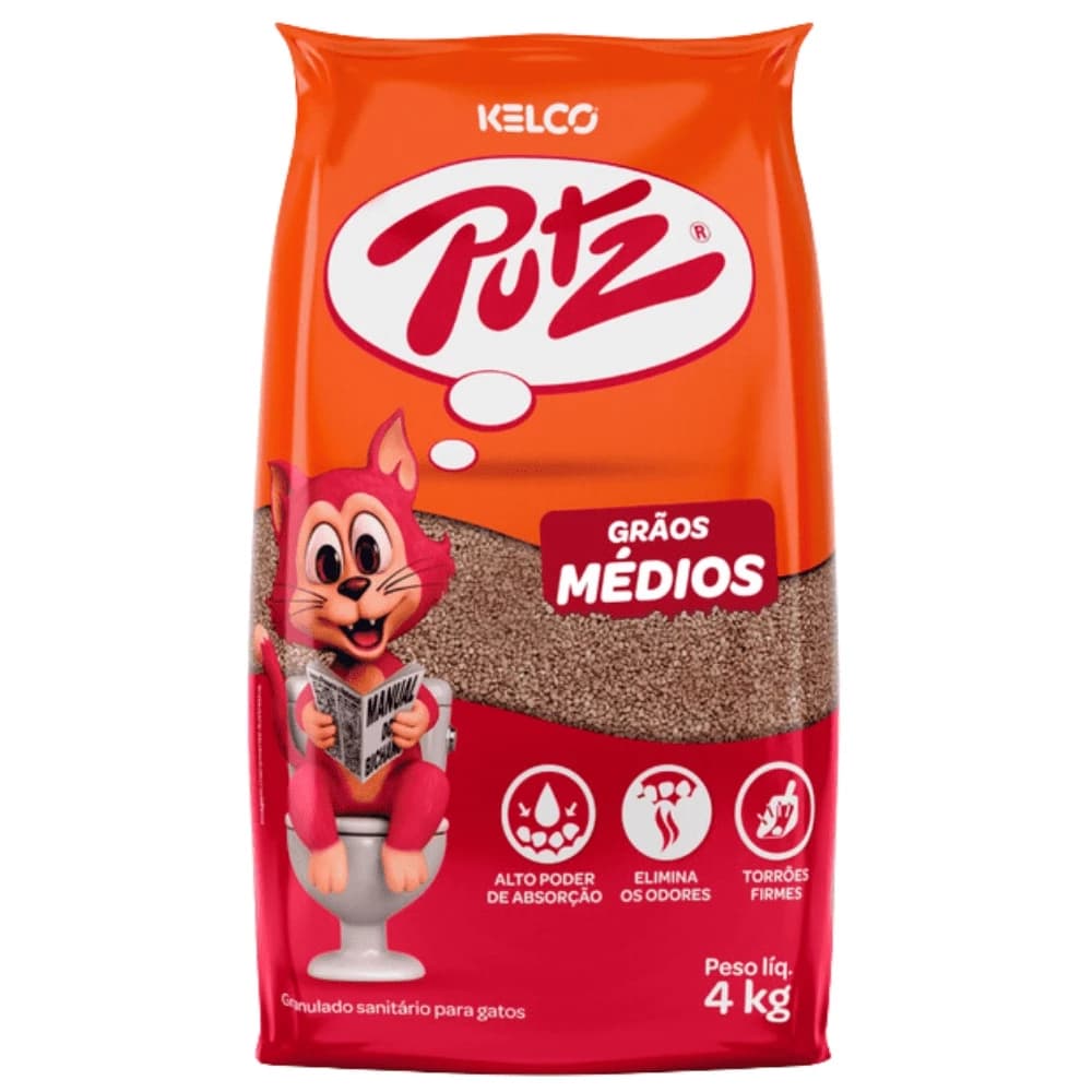 Areia de Gatos Higiênica Sanitária Granulado Kelco Putz Grãos Médios