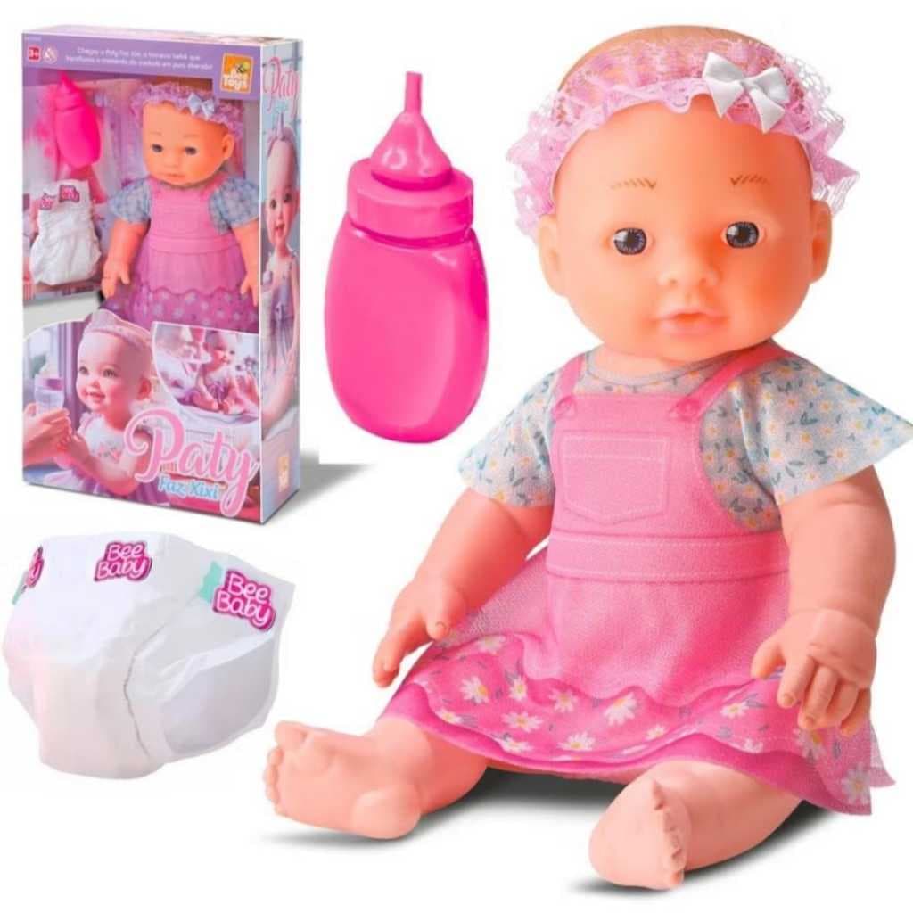 Boneca Bebê Paty Faz Xixi De Verdade Com Acessórios Mamadeira e Fralda - Envio Imediato -