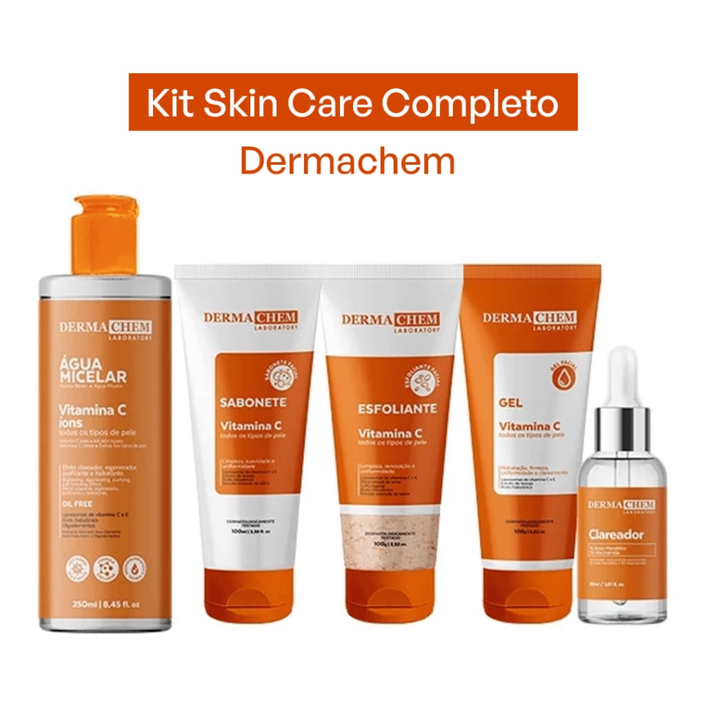 Kit Skin Care Completo Clareador Facial Vitamina C Dermachem para Manchas, Melasma e Anti-idade