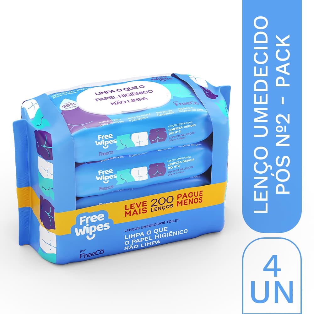 Promo Pack 4 Lenços Umedecidos Free Wipes nº 2 – Higiene Completa (200 un.)