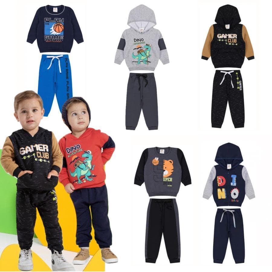 Kit 10 Peças - 5 Conjuntos Bebê de Moletom / Conjuntos Infantil Menino Inverno