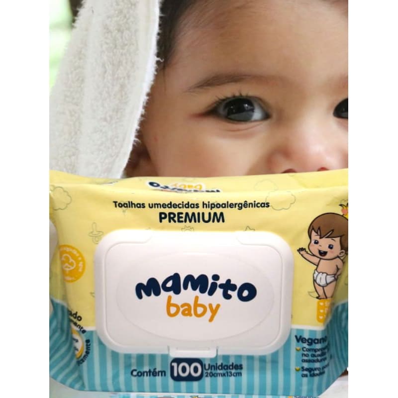 Kit c/3 TOALHAS LENÇOS UMEDECIDOS MAMITO BABY PREMIUM 100 folhas vegano para bebê.