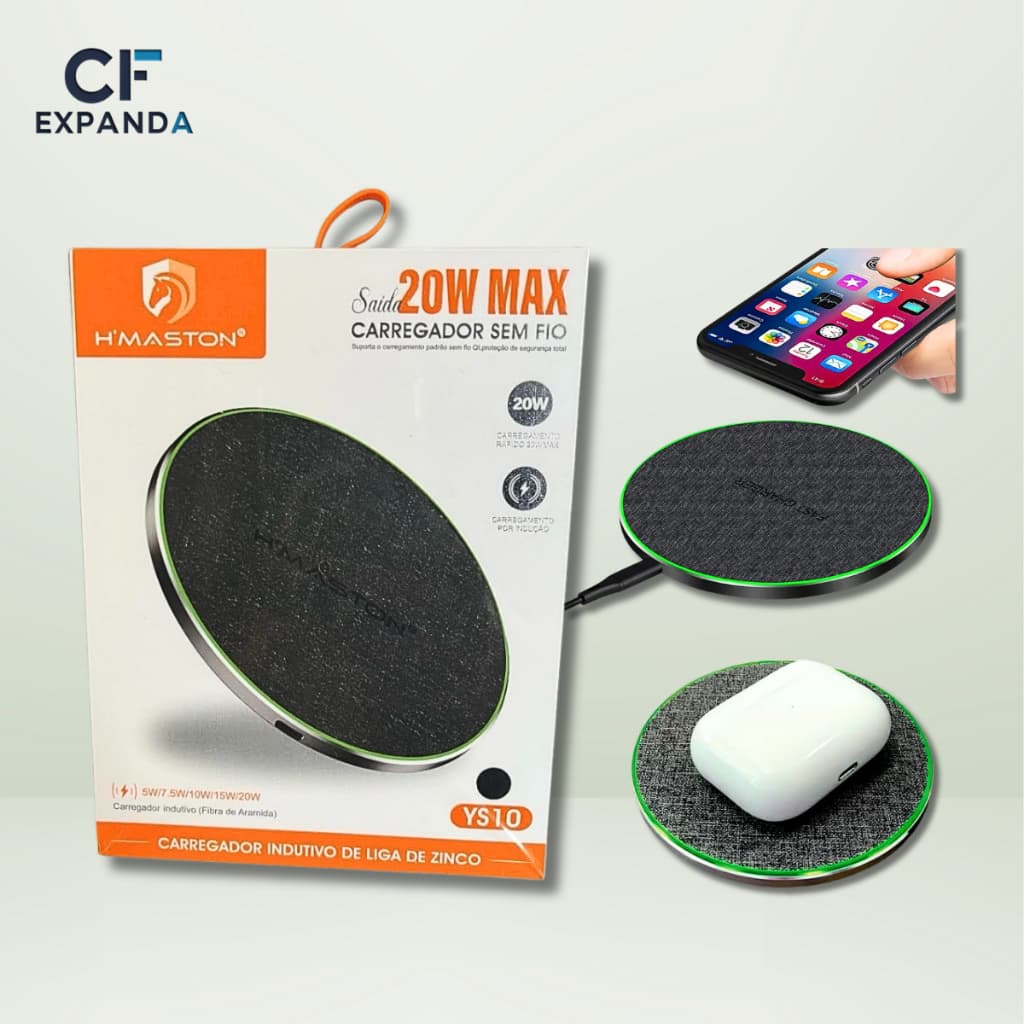 Carregador Sem Fio Indução Max 20w Para Celular Fone Rápida Ys10 Hmaston