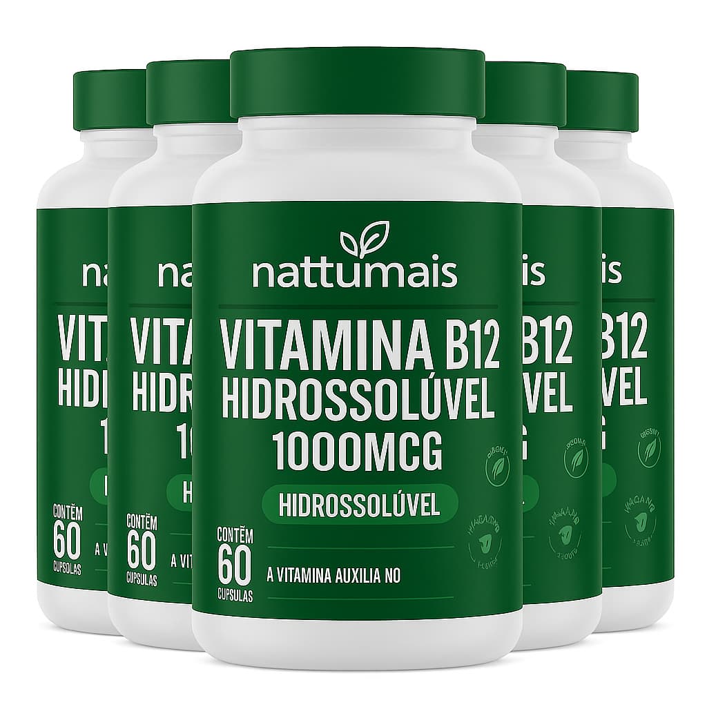 Kit 5x Potes Vitamina B12 HIDROSSÓLUVEL + Vitaminas Complementares NATTUMAIS
