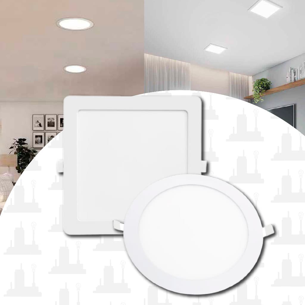 kit 6 Luminaria Painel Led 18w Bivolt Embutir Redondo e Quadrado Plafon LED FACTORY