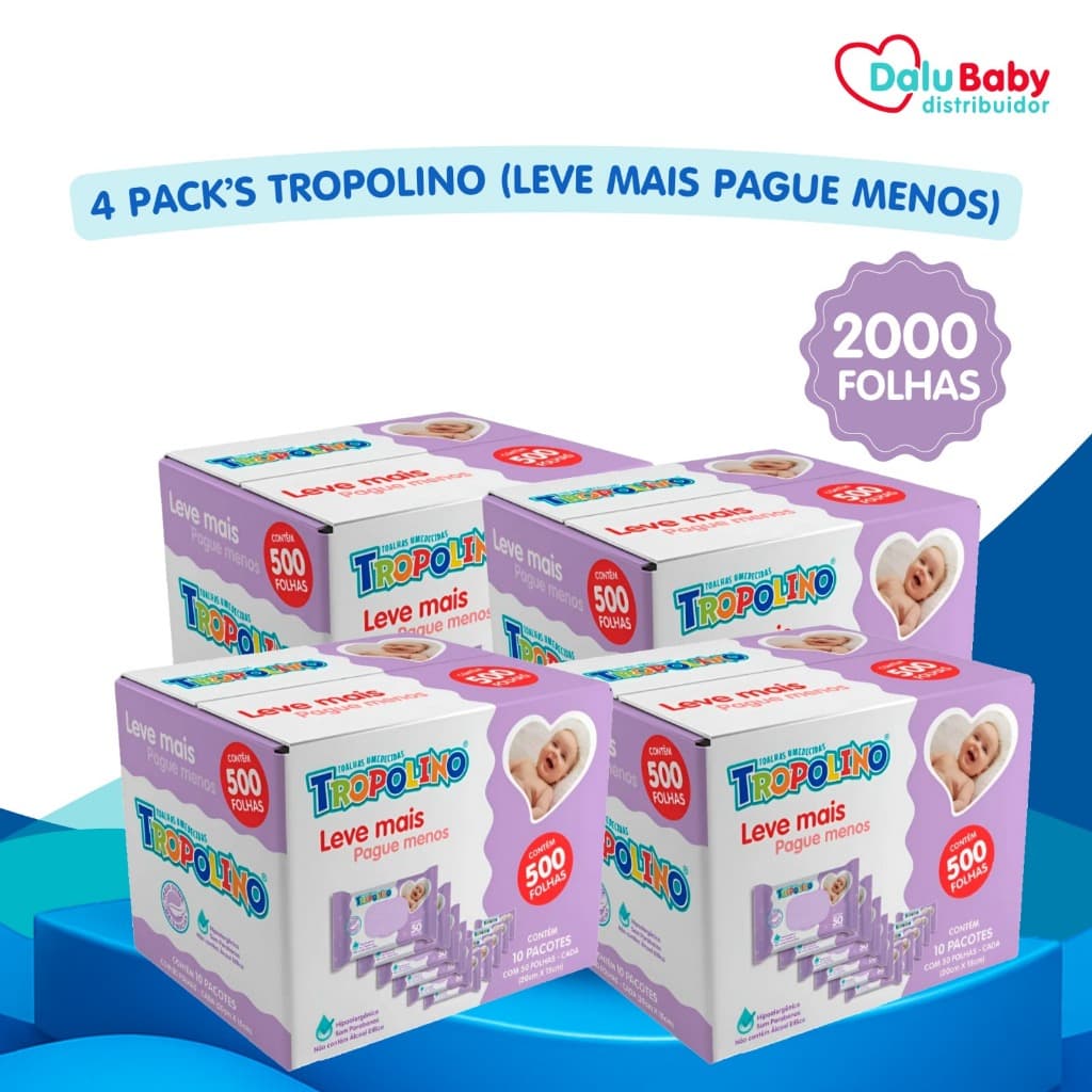 Lenço Umedecido Tropolino Embalagem Econômica 2000Folhas (40undX50fls)