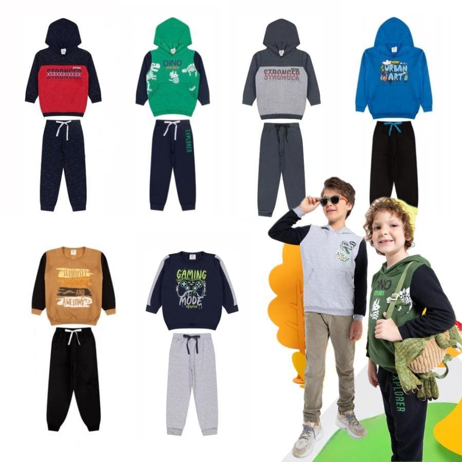 Kit 10 Peças - 5 Conjuntos Infantil de Moletom / Conjuntos Menino Inverno