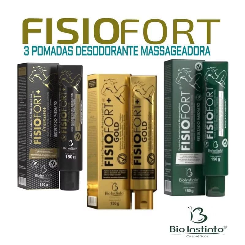 Kit 3 Fisiofort Pomada Massageadora 150g - Premium + Gold + Verde Bio Instinto