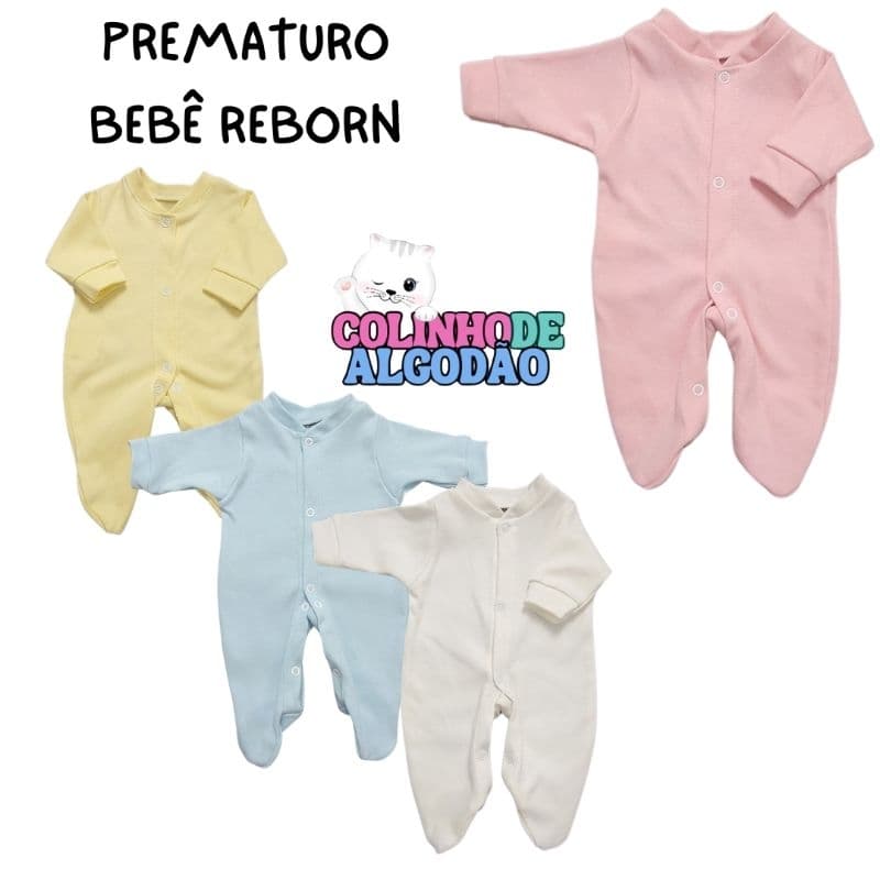 Macacão para bebê Prematuro básico e boneca reborn  menina ou menino malha  100% algodão lisa. Maternidade