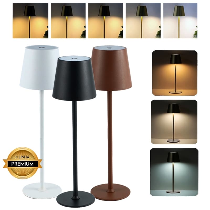 Luminária LED de Mesa Touch Recarregável USB Brilho Ajustável Luz Quente Fria e Neutra