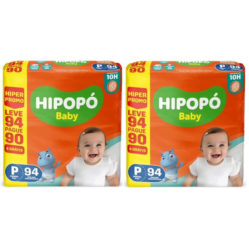 Kit 2ptes Fralda Hipopó Baby Hiper P 94un - Total 188unidades AB.2