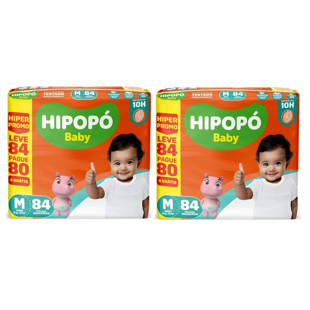 Kit 2ptes Fralda Hipopó Baby Hiper M 84un - Total 168unidades AB.2