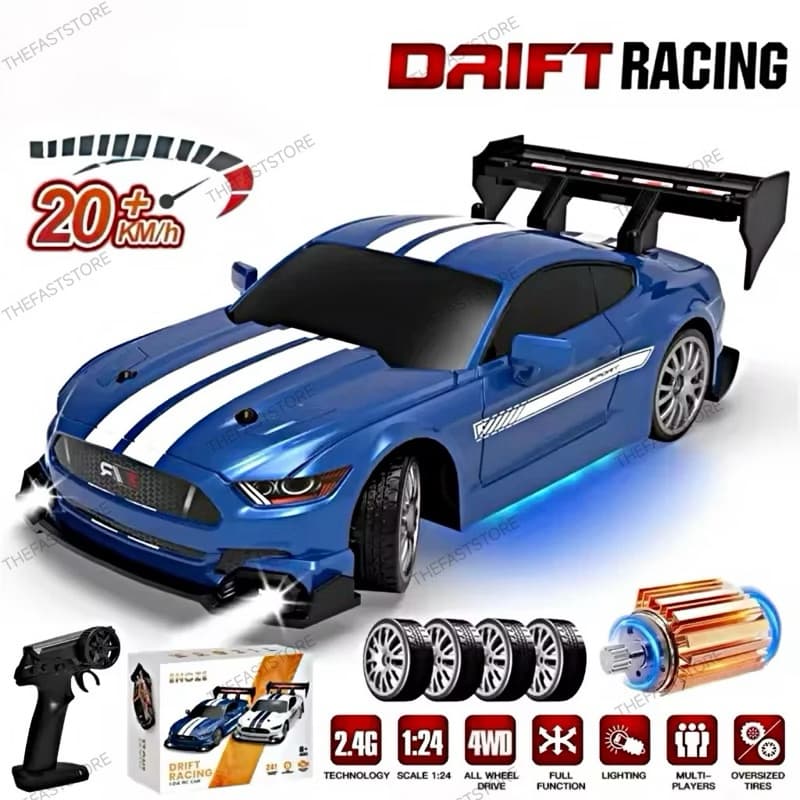 Carrinho de Controle Remoto Drift recarregável neon Ford Mustang Nissan GTR corrida 4WD tração nas quatro rodas