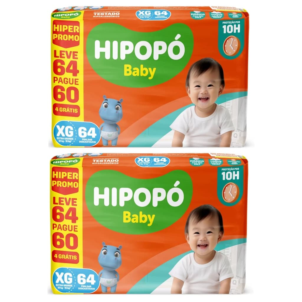 Kit 2ptes Fralda Hipopó Baby Hiper XG 64un - Total 128unidades AB.2