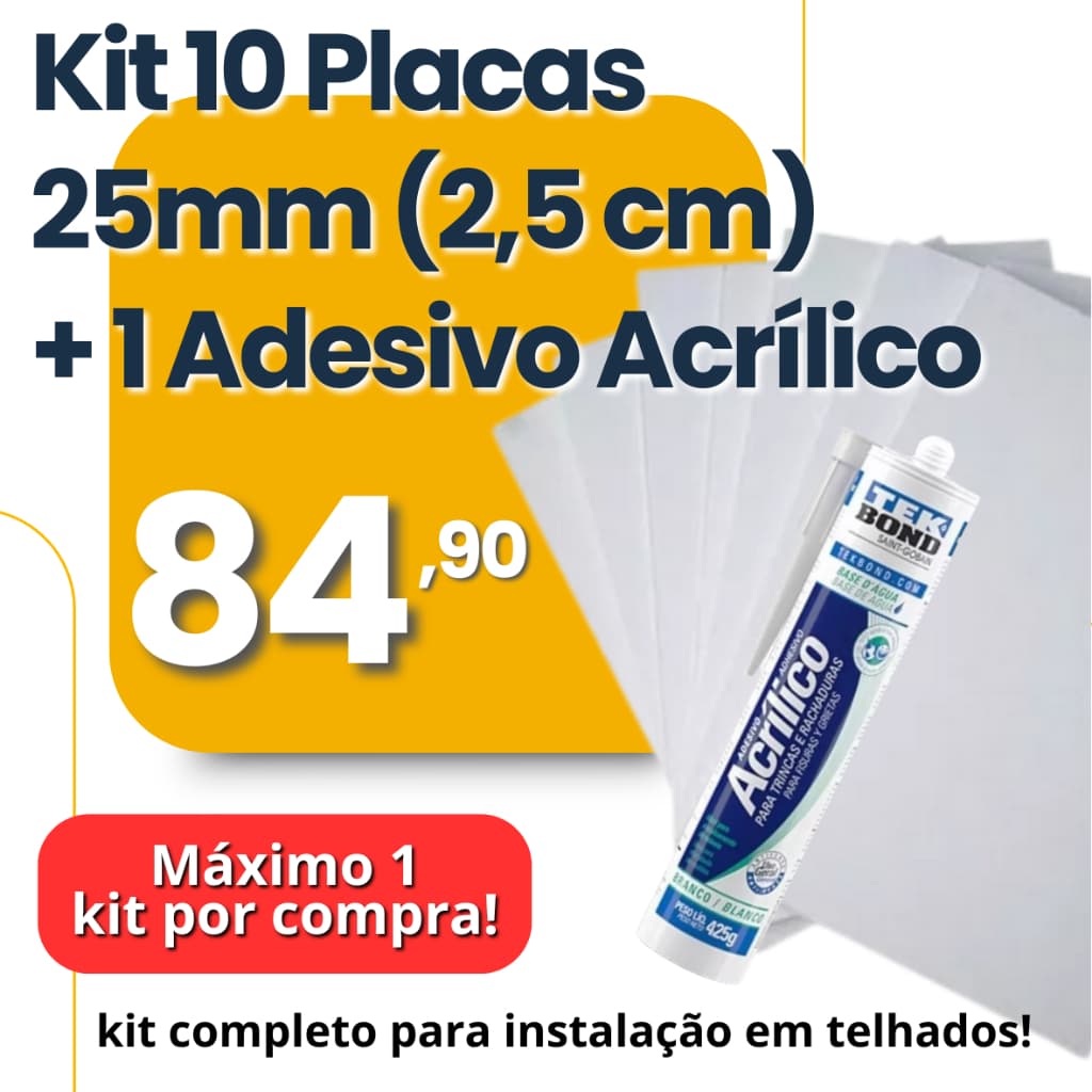 KIT 10 PLACAS 25MM + 1 TUBO COLA ACRÍLICA - KIT COMPLETO PARA INSTALAÇÃO - ENVIO IMEDIATO