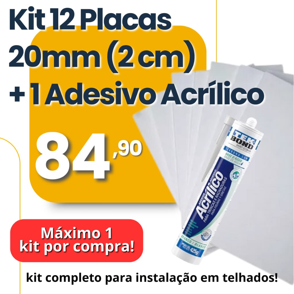 KIT 12 PLACAS ISOPOR 20MM ANTICHAMAS + 1 TUBO COLA ACRÍLICA TEKBOND - KIT COMPLETO PARA INSTALAÇÃO
