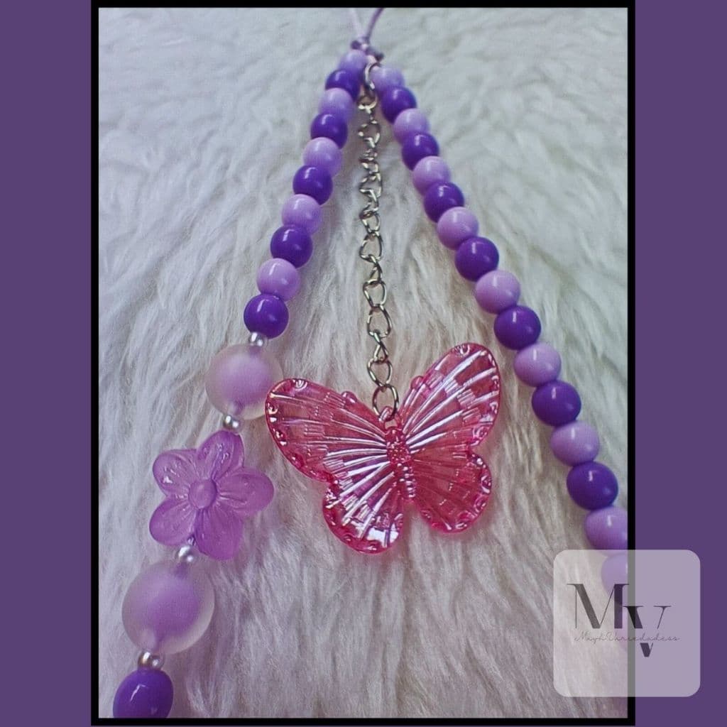 Phone Strap / Pulseira para Celular / Cordinha para Celular / Alça para Capinha – Modelo Pingente de Borboleta Miçangas