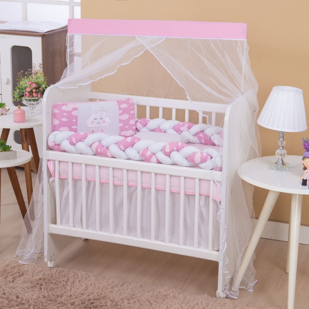 Kit Mini Berço Nuvem Azul E Rosa 8 Peças Enxoval Bebê Completo Macio Antialérgico Conforto Proteção