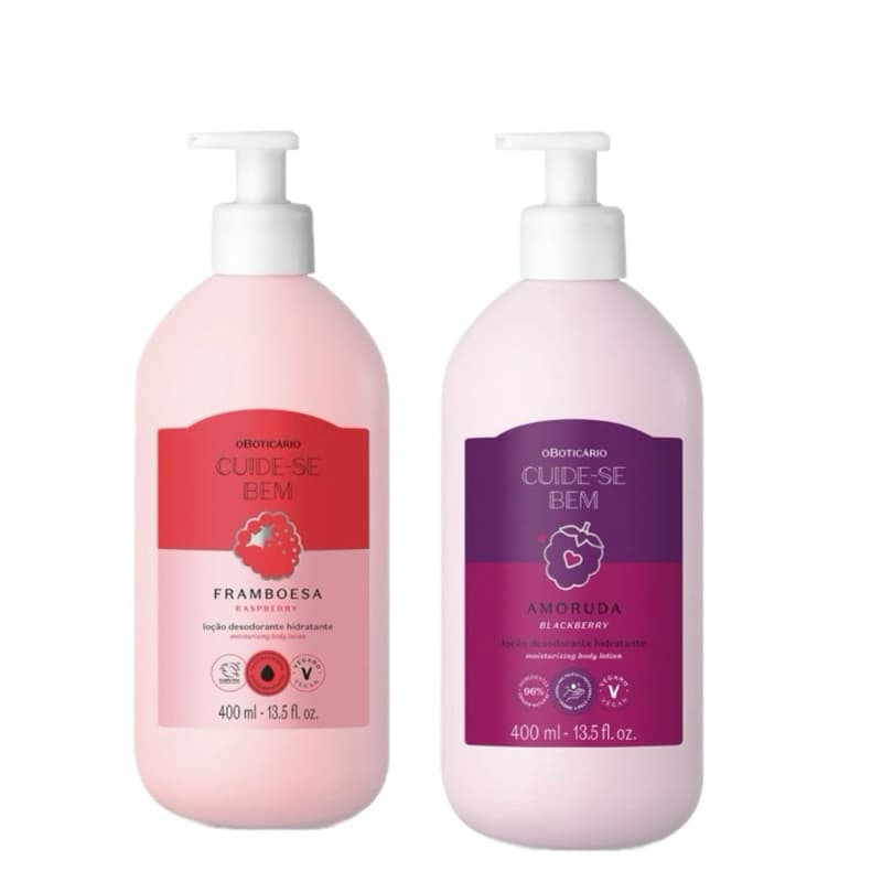 Dupla Hidratação Profunda Cuide-se -se Bem: Hidratante Corporal Framboesa 400ml + Hidratante Corporal Amorida 400ml
