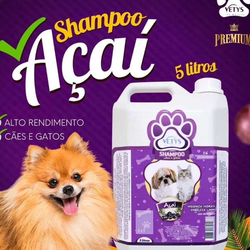Shampoo Pet Premium Açaí Vetys do Brasil 5 Litros - Dilui 1:4 (para cães e gatos)