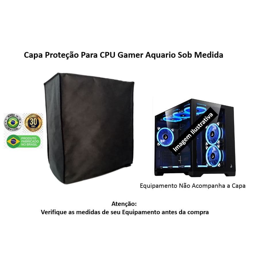 Capa Proteção Antipoeira Para Gabinete CPU Gamer Parte de Trás Fechada e de Baixo Aberta em TNT Preto Bonito Resistente