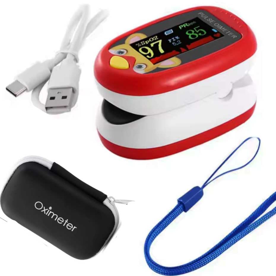 Oxímetro pediatra do dedo, monitora  oxigênio do sangue para crianças, Oxímetro digital + Bolsa