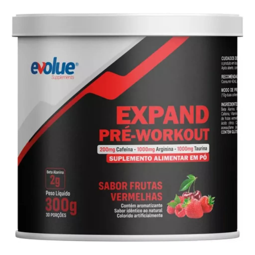 Expand Pre-workout (PRÉ-TREINO 300g) Sabor Frutas Vermelhas - Evolue 30 DOSES PROMOÇÃO!
