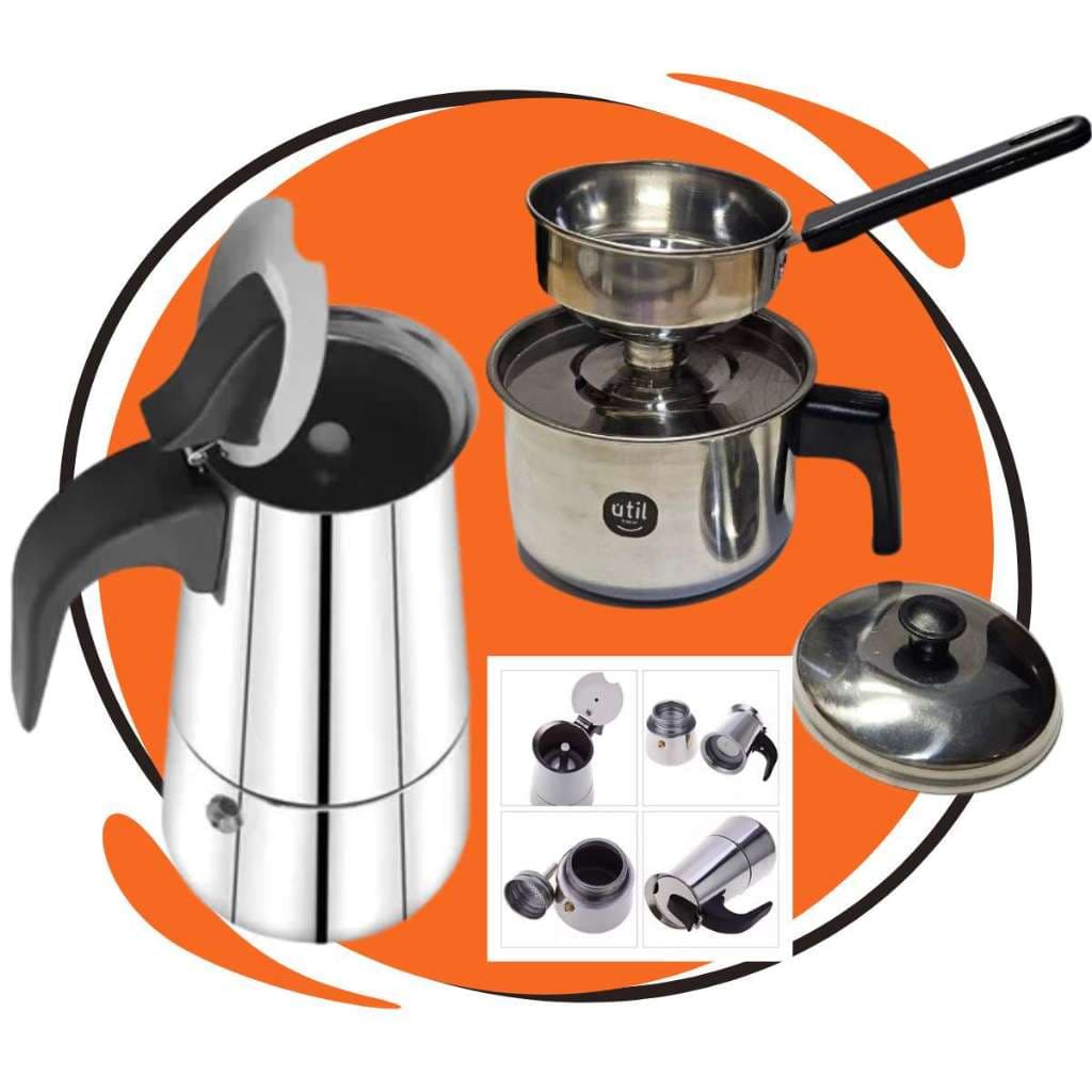 Cuscuzeira Inox Pequena+Cafeteira Italiana Expresso 6xícaras