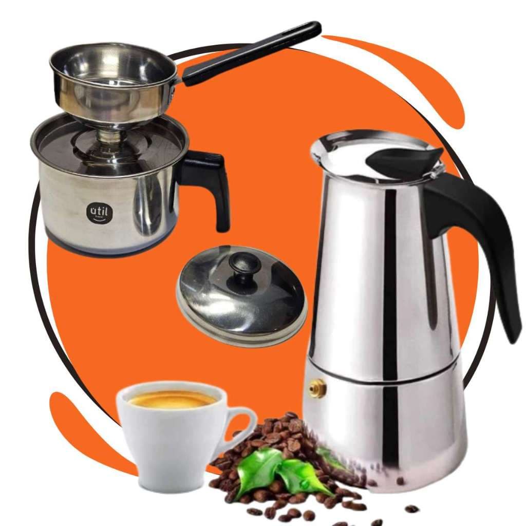 Cuscuzeira Inox Pequena + Cafeteira Italiana Expresso 6xícaras fogão indução, à gás, Fogão Elétrica