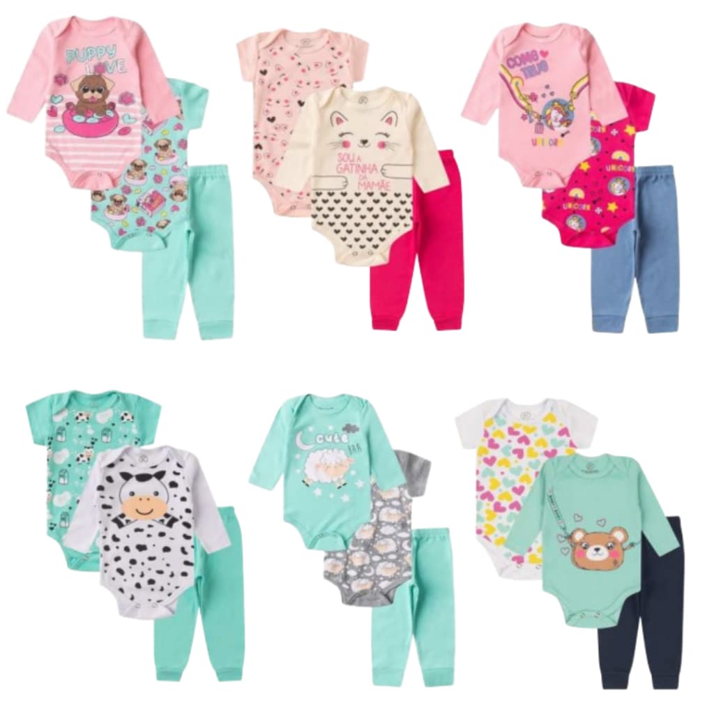 Kit Body Bebê 9 Peças Conjunto Bebê Roupa de Bebês Algodão Menina Inverno Manga Longa