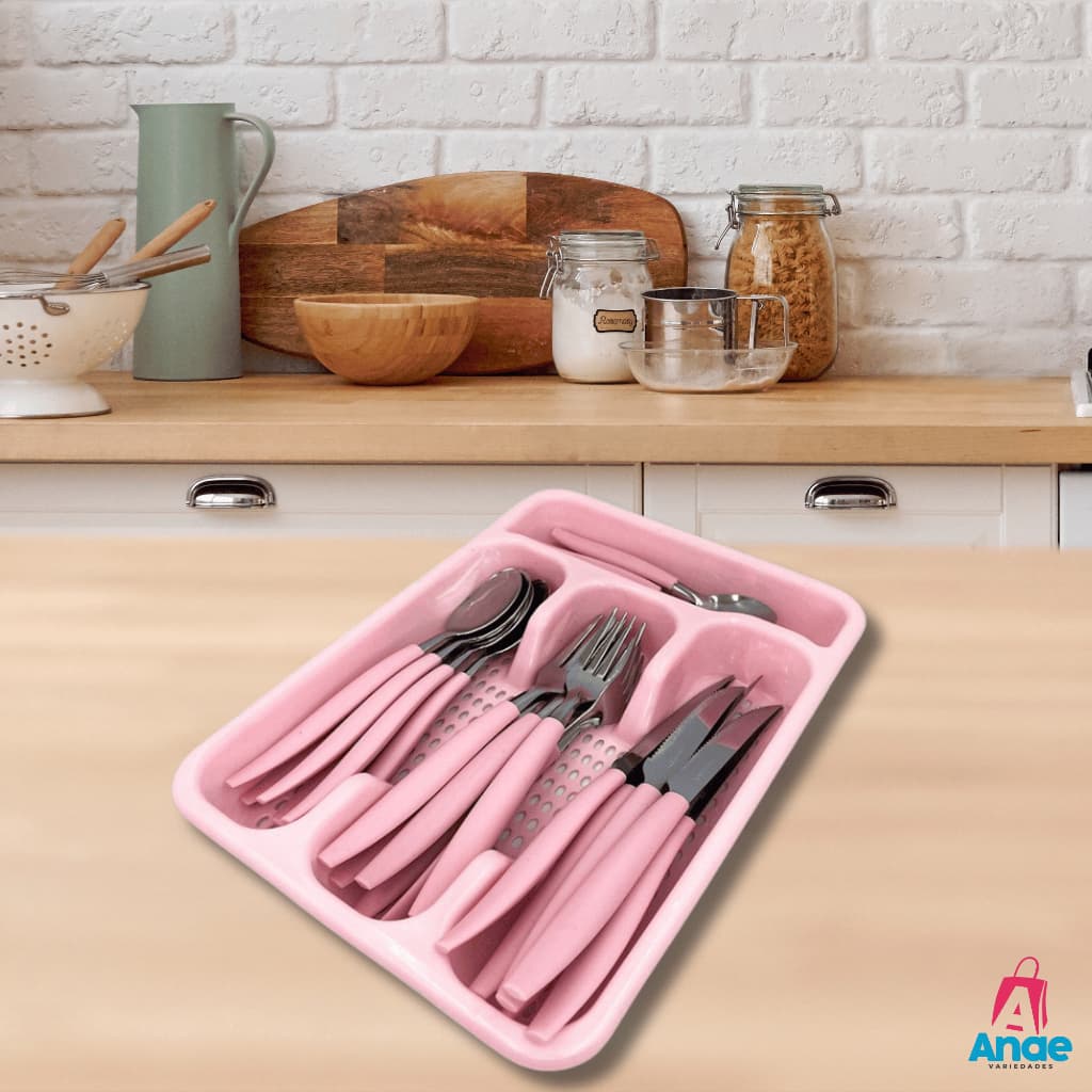 Kit 24 Talheres Inox com Suporte Organizador Porta Talheres Gaveta e Escorredor Organizador Multiuso