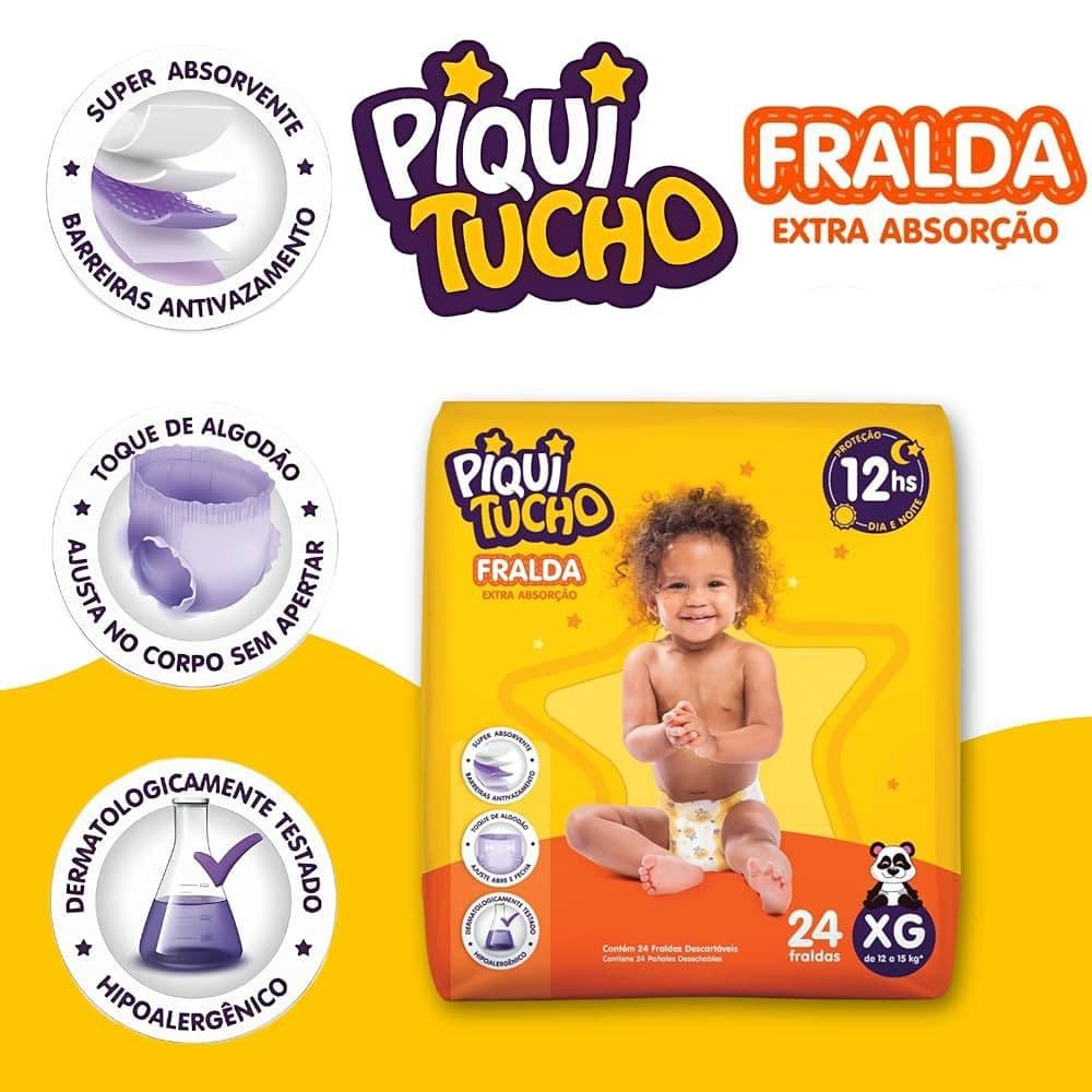 Fralda Piquitucho Infantil Descartável Noturna M, G, XG XXG
