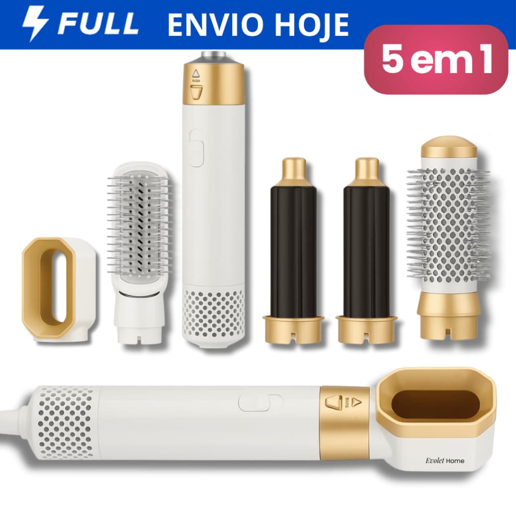 Escova 5 em 1 Secador, Pente, Modelador, Aumenta Volume Profissional 110V Potente Preto, Rosa, Branco